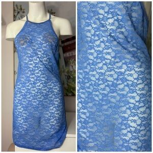 Victoria’s Secret Periwinkle Blue Floral Sheer Lace Mini Slip Dress Size L